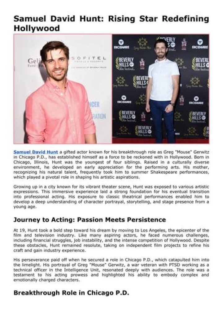 Samuel David Hunt: A Rising Star in the Entertainment Industry
